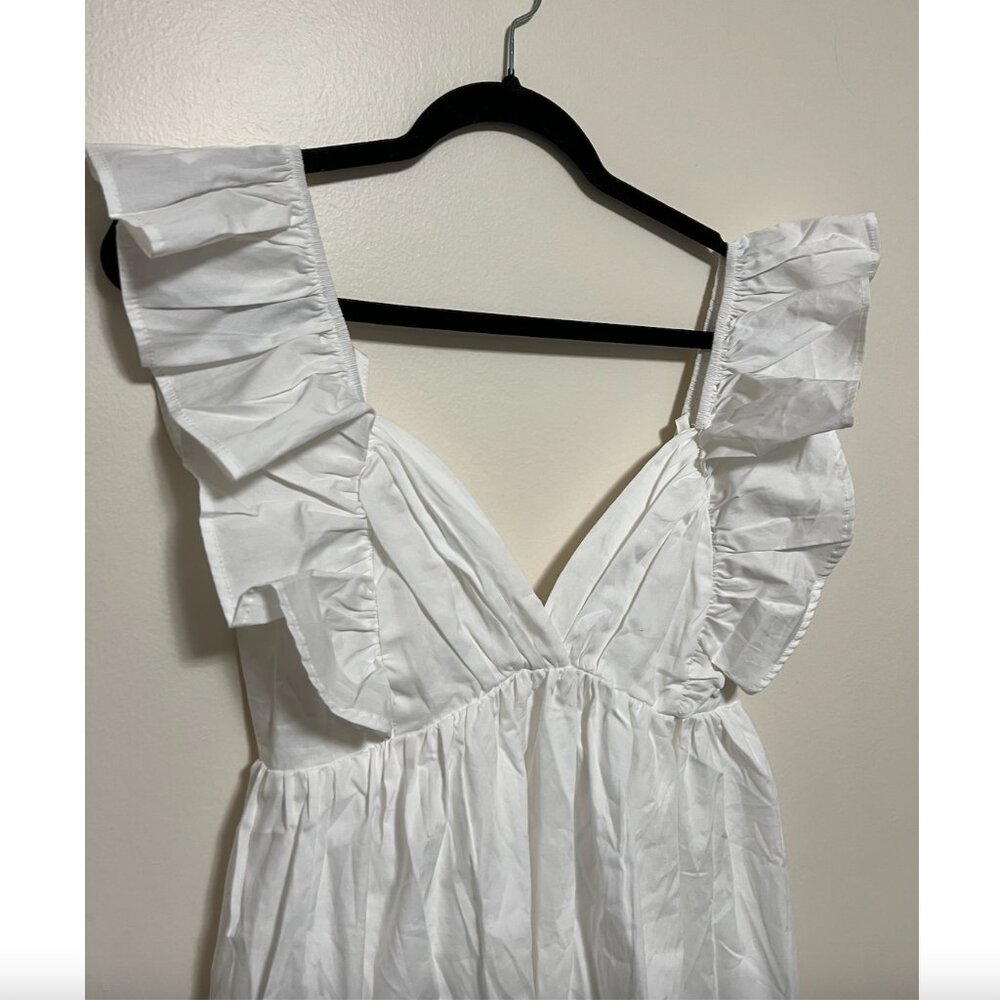 Womens Sexy Deep V Neck Ruffle Sleeve Mini Dress - Picture 6 of 6